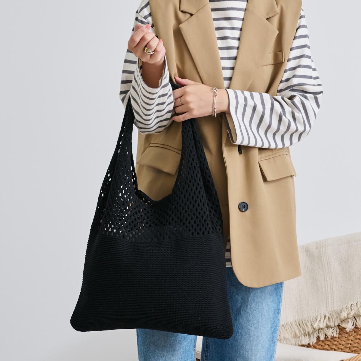 トートバッグ レディース ニットバッグ トート コンパクト エコバック マルシェバック A4 韓国 編みニット おしゃれ かわいい スタイルオンバッグ | ブランド登録なし | 05