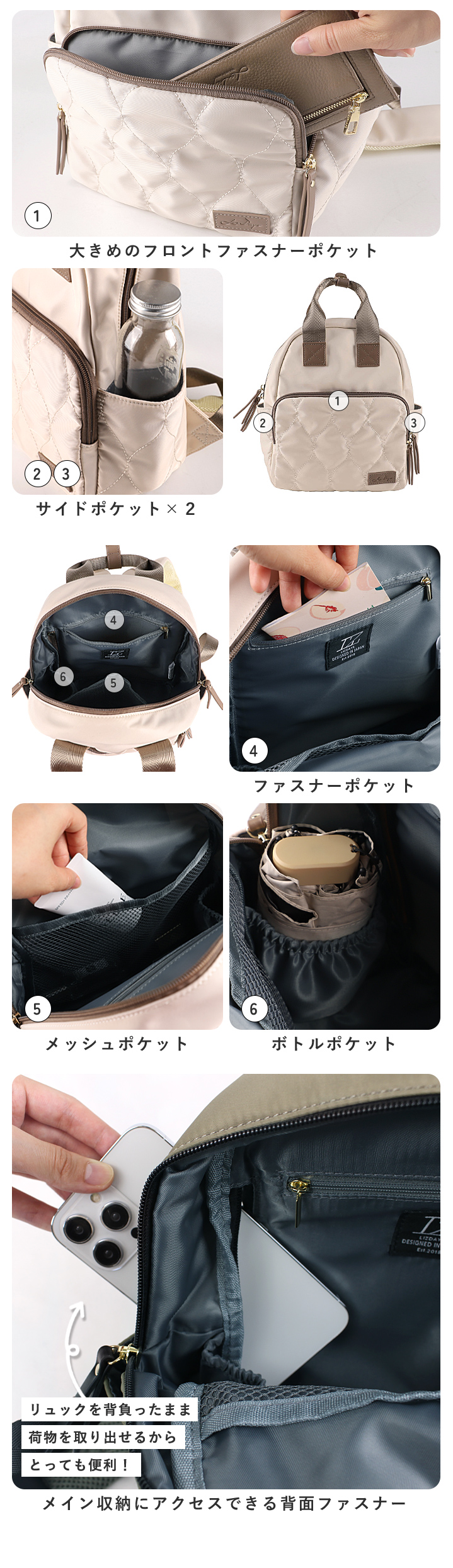 LIZDAYS リュック レディース 小さめ 軽量 ナイロン