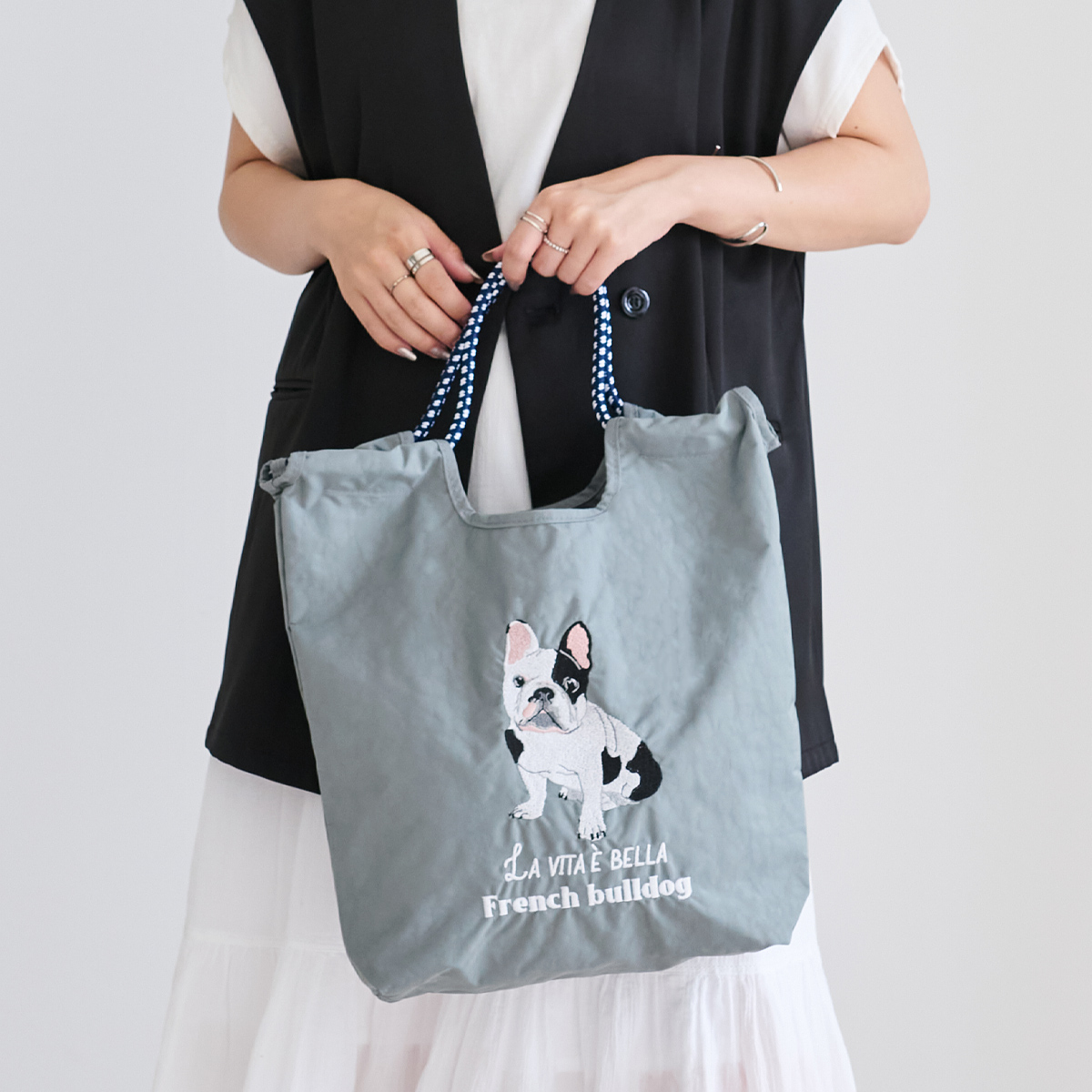 トートバッグ レディース 刺繍バッグ エコバッグ 刺しゅう ナイロン A4 肩掛け 手提げ 軽量 マチ広 ポケット付き 鞄 |  | 02