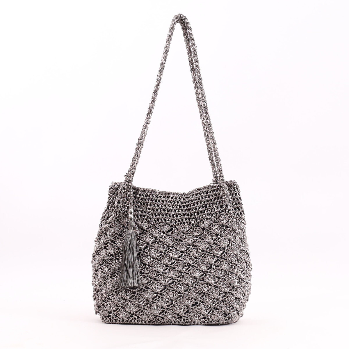 COOCO（クーコ） 24131-12010 メタリック柄編みロングハンドル トート