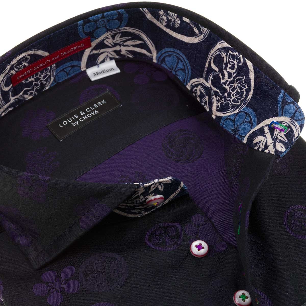 シャツ / メンズドレスシャツ 長袖綿100％ドレスシャツ カッタウェイワイド 紫 ジャガード織柄 家紋 ( sale_rld )