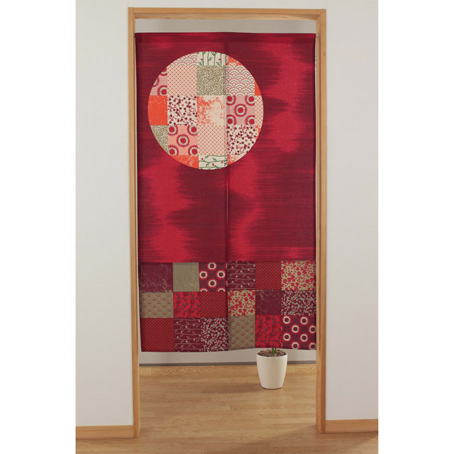 のれん 和柄 おしゃれ あかり 幅約85cm×丈約150cm レッド 09-097