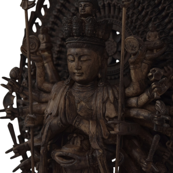 木彫り 仏像 千手観音菩薩 立像 仏教美術 千手観音像 置物