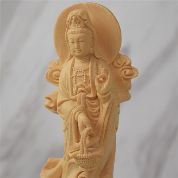 木彫り 仏像 魚籃観音 フィギュア 馬郎婦観音 魚籃観音像 立像 仏教