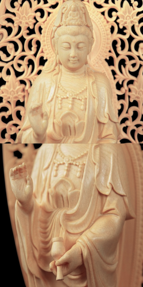 木彫り 仏像 観音様 観音菩薩 観世音菩薩 観自在菩薩 水瓶 功徳水 救世