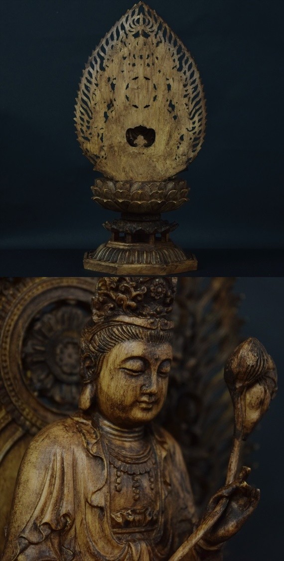 木彫り 仏像 勢至菩薩 フィギュア 勢至菩薩像 立像 仏教美術 置物 425-