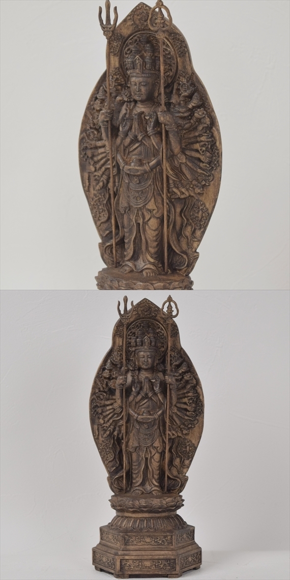 木彫り 仏像 千手観音菩薩 仏教美術 千手観音像 立像 置物 フィギュア