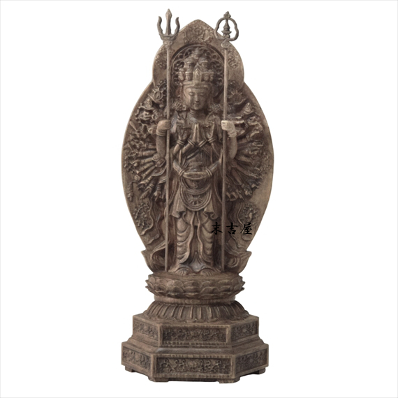 木彫り 仏像 千手観音菩薩 仏教美術 千手観音像 立像 置物 フィギュア