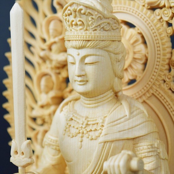 木彫り 仏像 文殊菩薩 フィギュア 文殊菩薩像 座像 仏教美術 置物 木彫