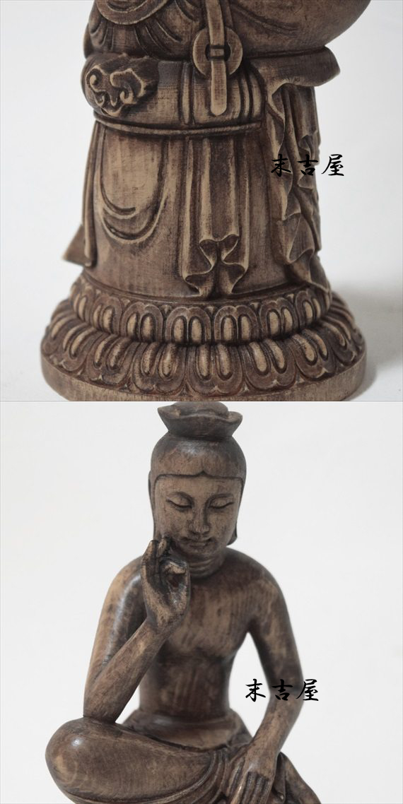 楠木一刀彫弥勒菩薩像 木彫仏像 【弥勒菩薩半跏思惟像】 楠木 総高31cm : 海宇工芸館