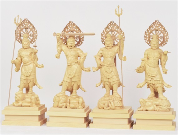 木彫り 仏像 四天王 神像 立像 仏教美術 フィギュア 置物 木彫 仏像