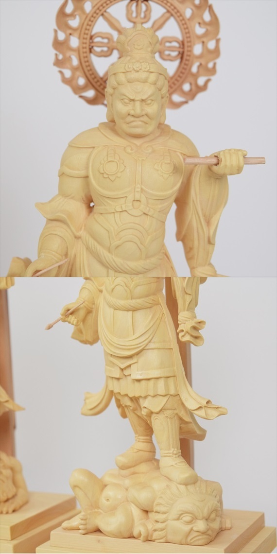 木彫り 仏像 四天王 神像 立像 仏教美術 フィギュア 置物 木彫 仏像