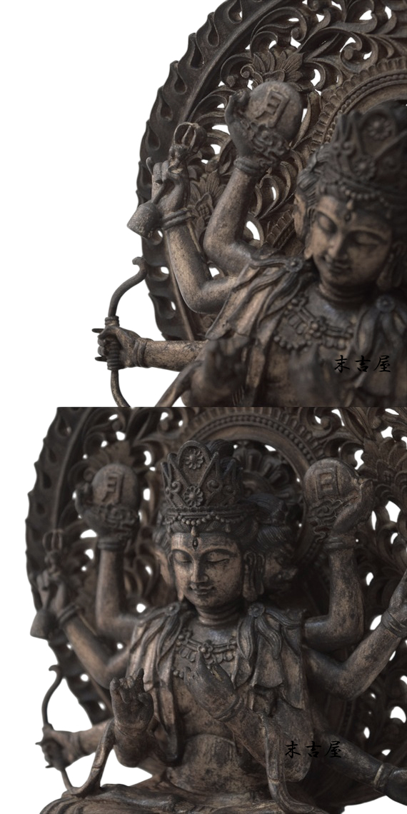 木彫り 仏像 摩利支天 座像 仏教美術 摩利支天像 置物 フィギュア 木彫