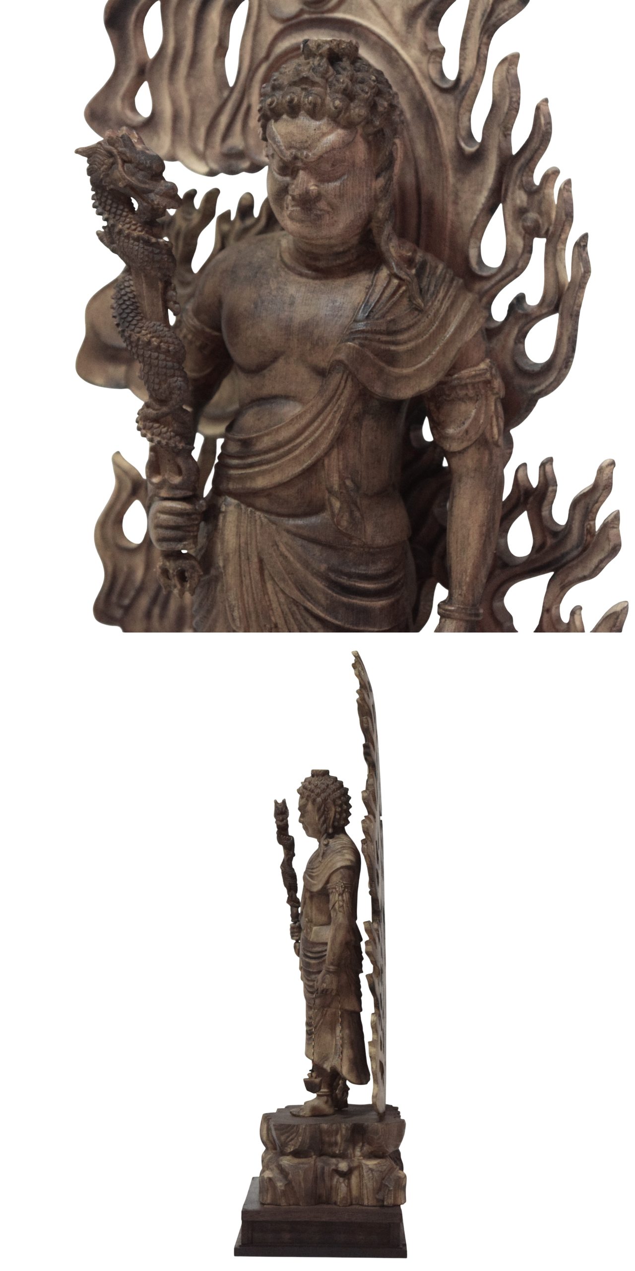 高46cm 不動明王 木彫り 仏像 フィギュア 不動明王像 立像 仏教美術