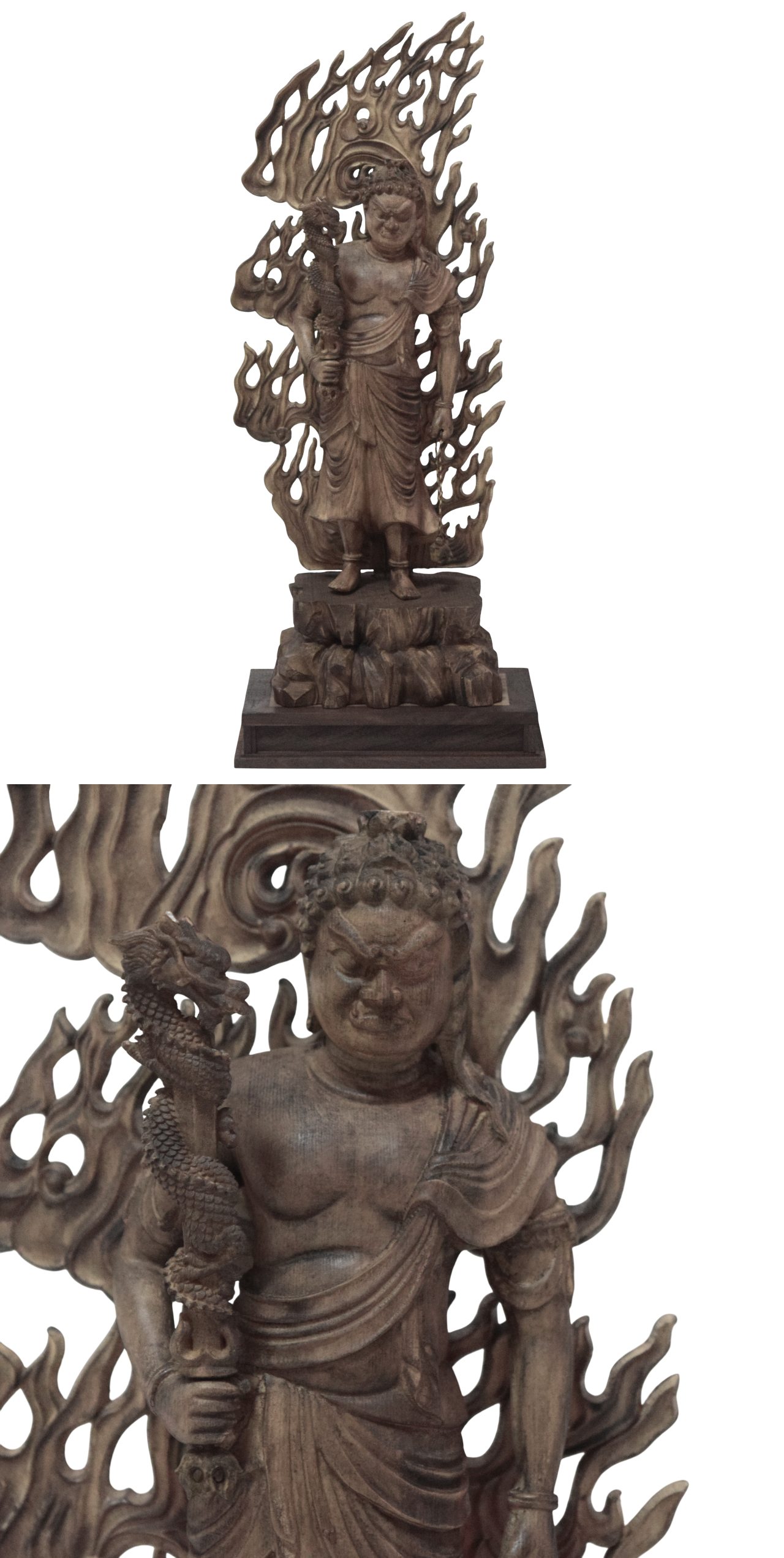 不動明王立像　木製仏像彫刻 立原彫刻】仏像 木彫 不動明王 不動尊 明王像 炎火光背 檜木製（ヒノキ