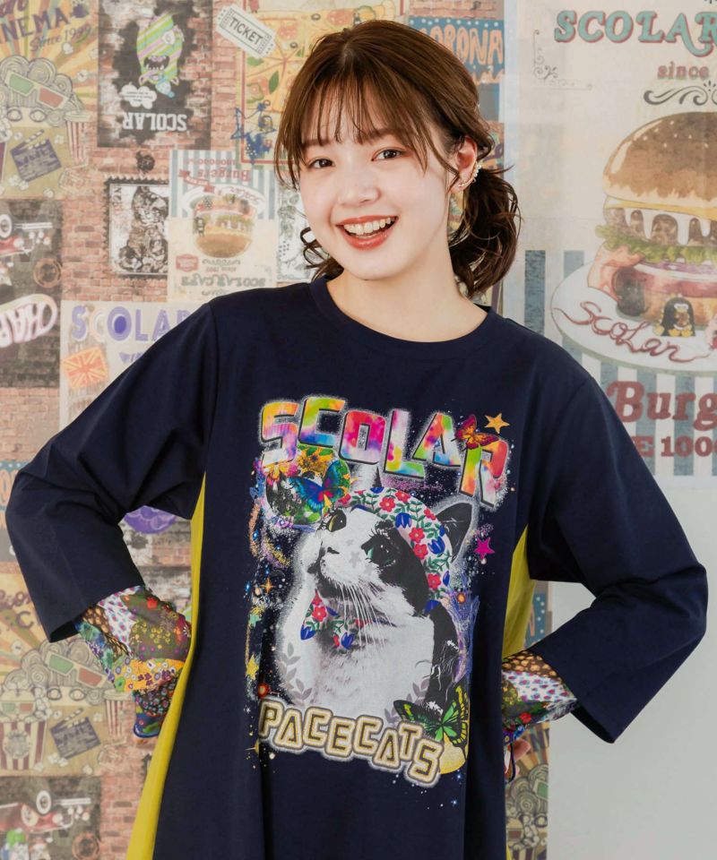 ScoLar 【SALE 20%OFF】 スカラー 宇宙ネコ柄 バイカラー 切替