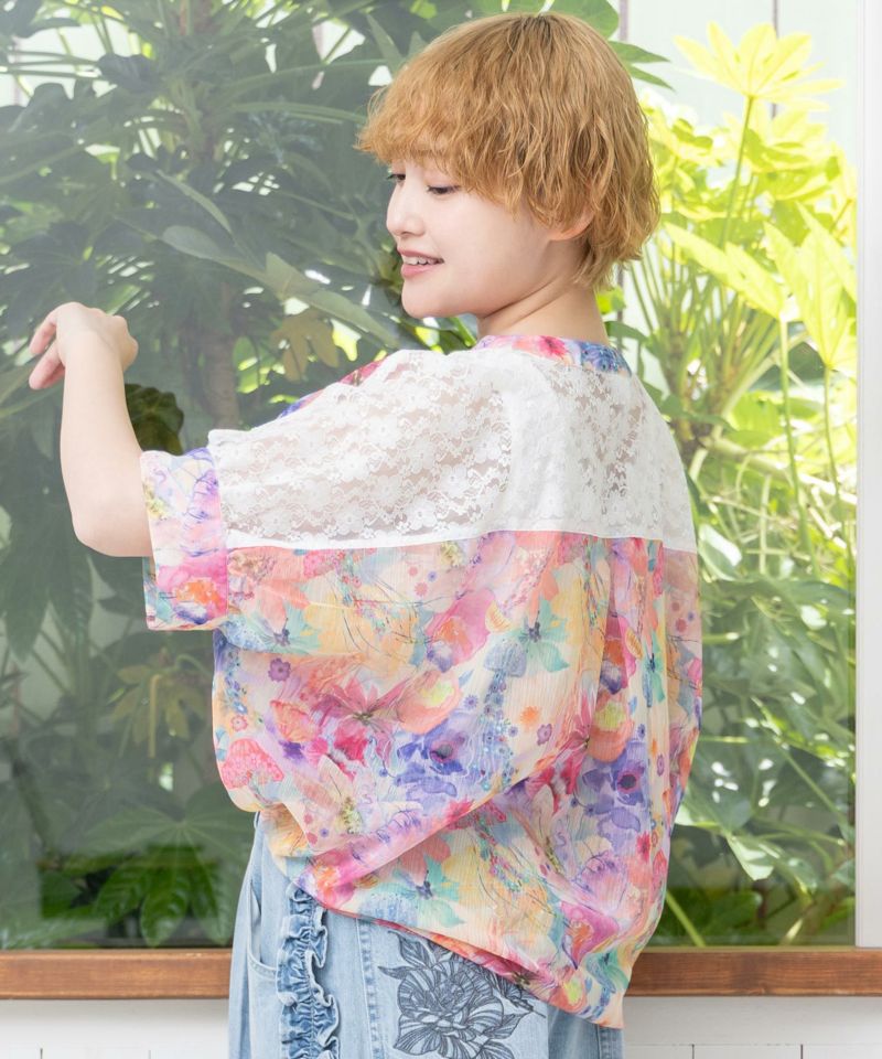 scolar スカラー　花クラゲ柄レース切替ブラウス　サイズM 新品 scolar スカラー 花クラゲ柄レース切替ブラウス サイズM 新品