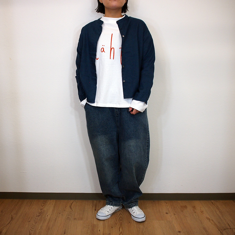 Crea delice クレアデリス 14番手 リネン バンドカラー ブラウス