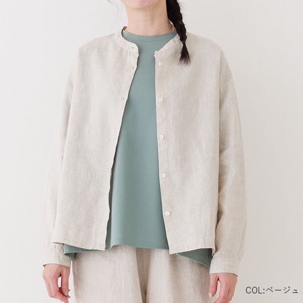 Crea delice クレアデリス 14番手 リネン バンドカラー ブラウス 春 レディース きれいめ ゆったり 長袖 シャツ おしゃれ 羽織 73551-1.jpg
