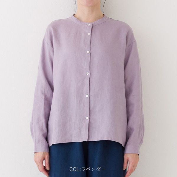 Crea delice クレアデリス 14番手 リネン バンドカラー ブラウス 春 レディース きれいめ ゆったり 長袖 シャツ おしゃれ 羽織 Crea delice クレアデリス 14番手 リネン バンドカラー ブラウス