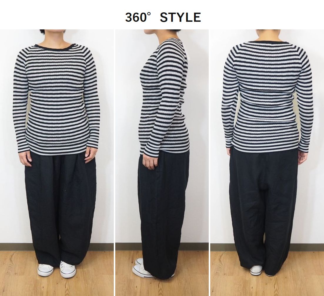 naru ナル コットン ランダム リブ ボーダー クルーネック プルオーバー レディースファッション トップス Tシャツ カットソー 長袖  日本製 NARU naru ナル コットン ランダム リブ ボーダー クルーネック