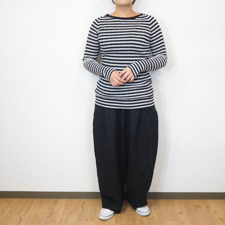 naru ナル コットン ランダム リブ ボーダー クルーネック プルオーバー レディースファッション トップス Tシャツ カットソー 長袖  日本製 NARU naru ナル コットン ランダム リブ ボーダー クルーネック