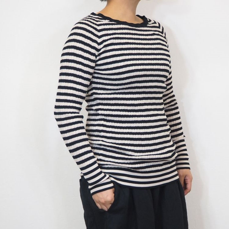 naru ナル コットン ランダム リブ ボーダー クルーネック プルオーバー レディースファッション トップス Tシャツ カットソー 長袖  日本製 NARU naru ナル コットン ランダム リブ ボーダー クルーネック
