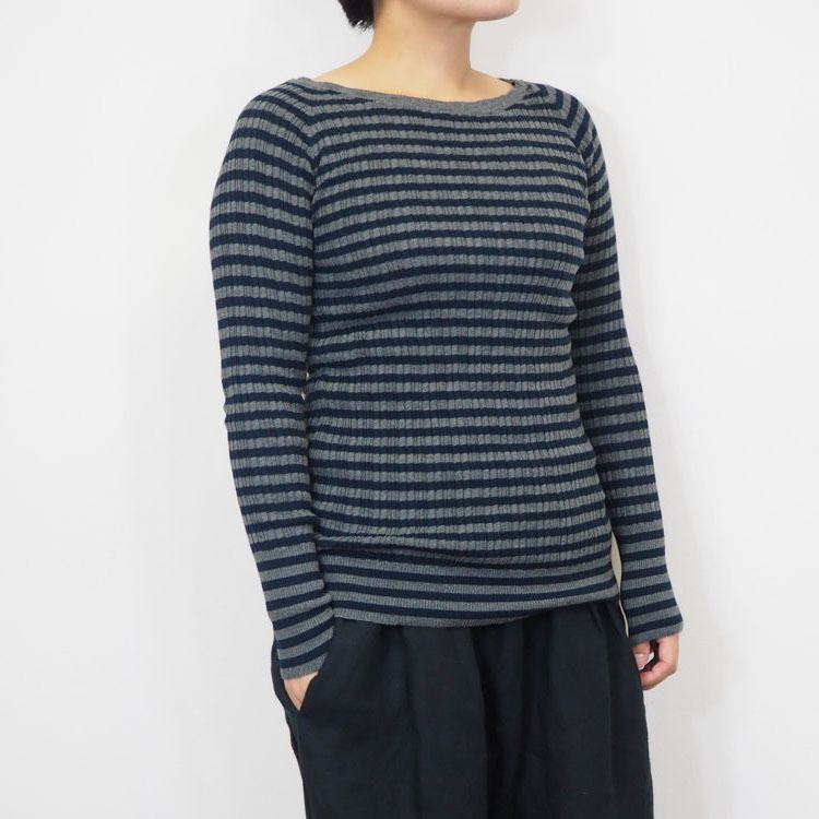 naru ナル コットン ランダム リブ ボーダー クルーネック プルオーバー レディースファッション トップス Tシャツ カットソー 長袖  日本製 NARU naru ナル コットン ランダム リブ ボーダー クルーネック
