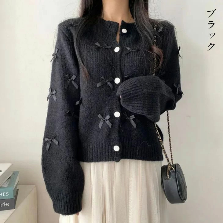 完売品✨美品✨オブリ ニットカーディガン リボン バイカラー