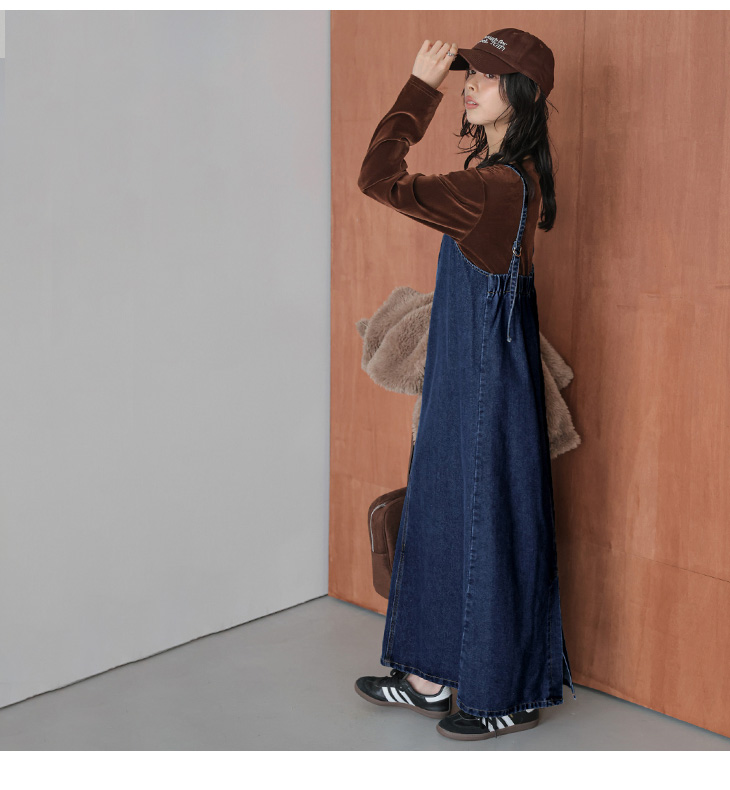 デニム キャミソール ワンピース Aラインシルエット バックスリット