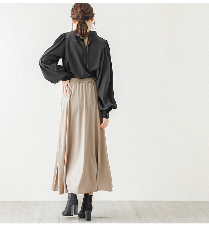 サイドプリーツ スカート ロング丈 ボトムス ウエストゴム プリーツ