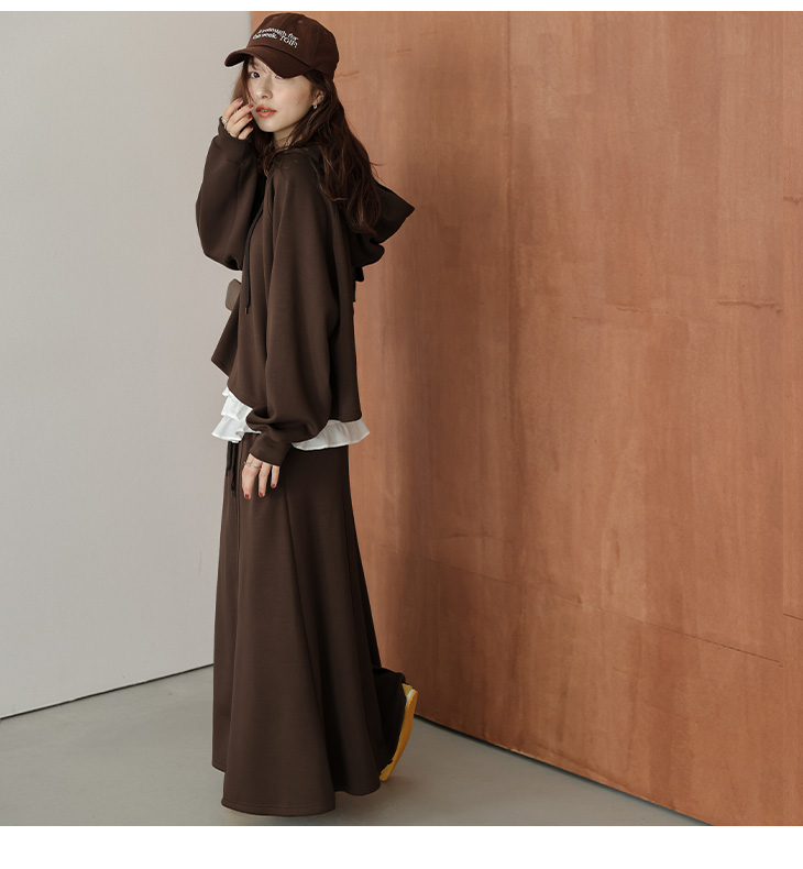 スウェット フーディー セットアップ フレアスカート ラグランスリーブ