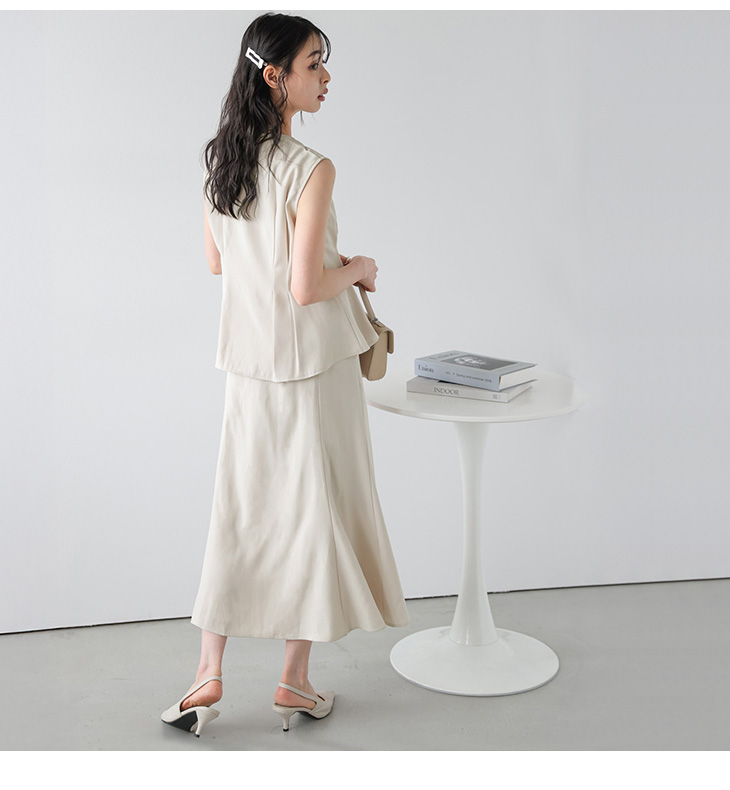 美品 テーラーメイド ノースリーブ×スカート M上下セット セット売り ノースリーブ タック ペプラム トップス マーメイド フレアスカート
