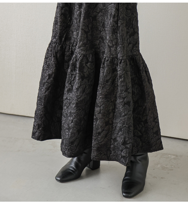 ボトムス スカート ロング丈 ジャガード風 花柄 華やか【lssk207