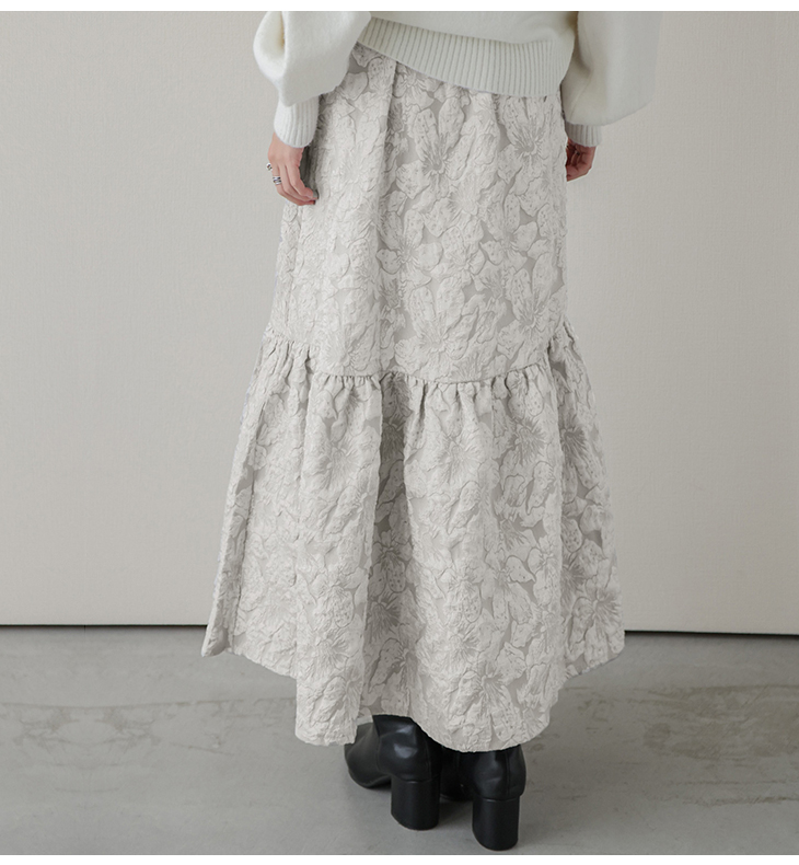 ボトムス スカート ロング丈 ジャガード風 花柄 華やか【lssk207