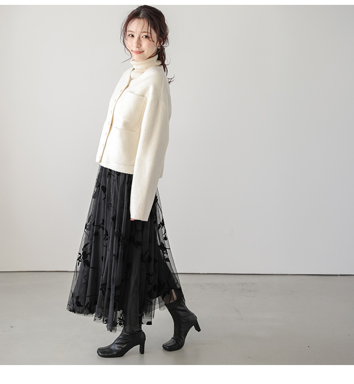 【予約受付中】 花柄 フロッキープリント チュール 2025春夏新作【lsskaw25-965 スカート