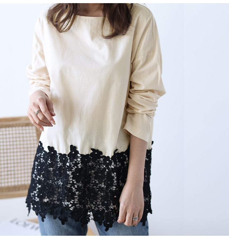 花柄レース トップス 大人 上品 抜け感 Tシャツ 長袖 【lstp302-42f