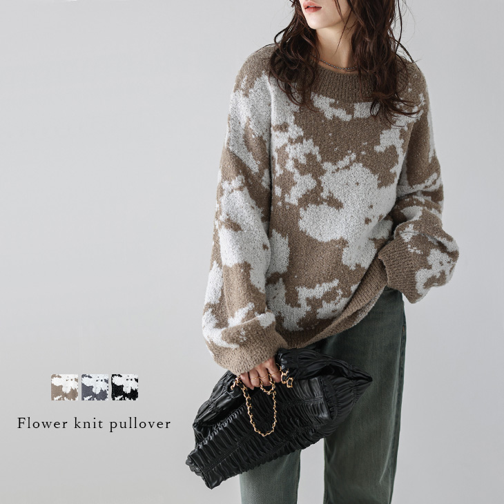 ソシオ　花柄ウエア Lサイズ フラワー 花柄 ニット プルオーバー オーバーサイズ 長袖【lstpaw24