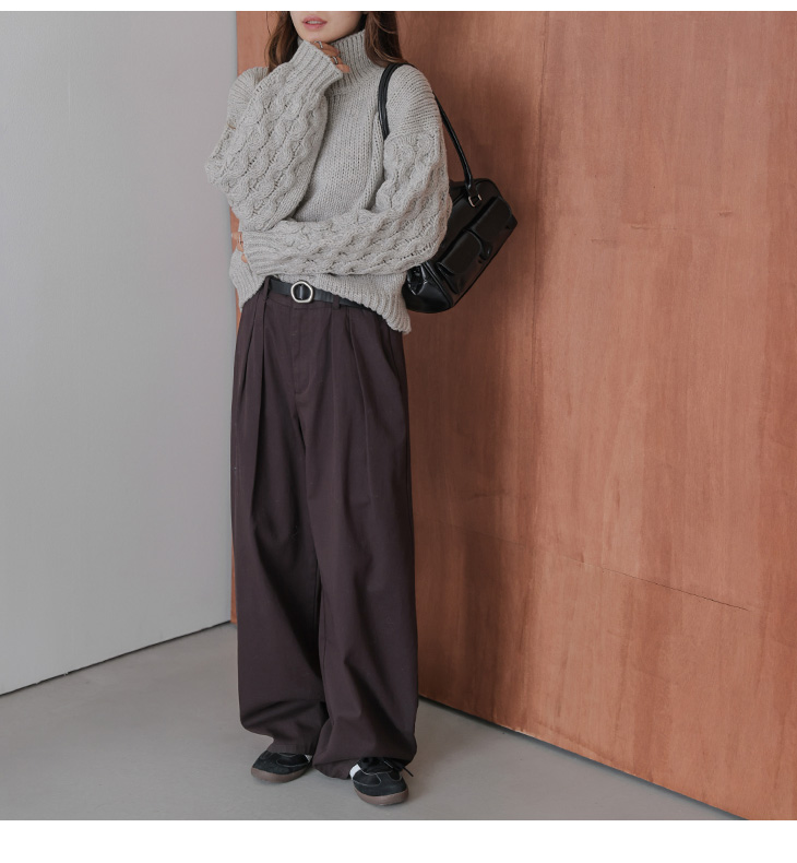 ニット ケーブル編み プルオーバー ドロップショルダー ボリューム袖