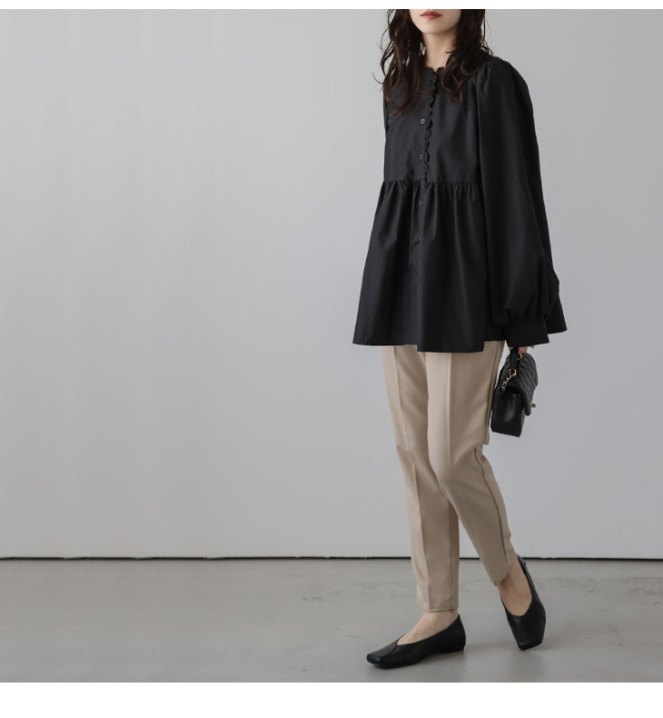 ブラウス ペプラム スカラップ パフスリーブ 大人可愛い 長袖 半袖【lstpss24-401】【to25】【予約販売：9月25日入荷予定順次発送】【送料無料】ユ込3 ブラウス ペプラム スカラップ パフスリーブ 大人可愛い 長袖