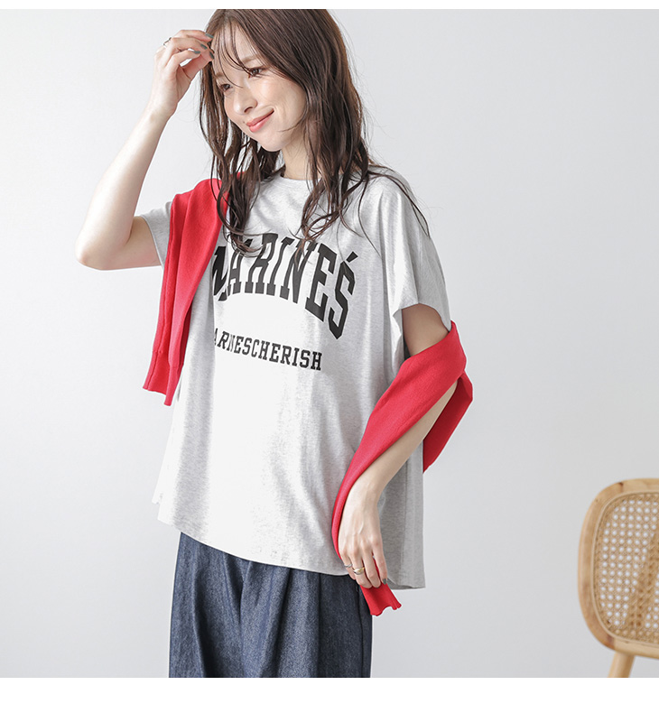 カレッジ風ロゴ ロゴTシャツ プリントTシャツ タックスリーブ フレンチ