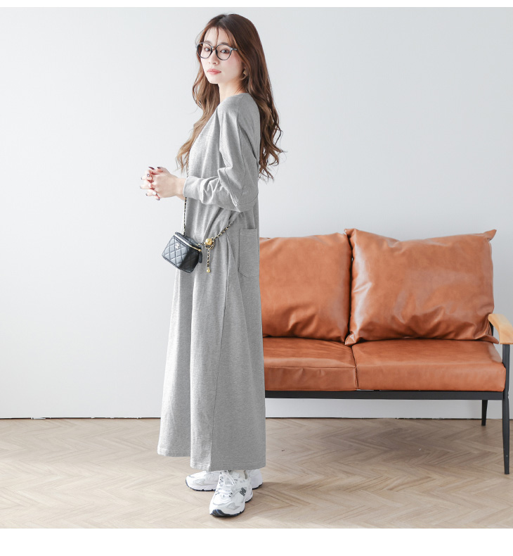 ワンピース オーバーサイズ 配色ステッチ バックポケット ラウンド