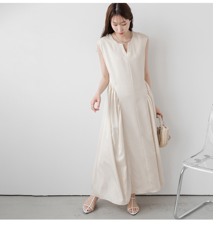 サイドギャザー ロングワンピ ノースリーブ 2025春夏新作【lswpss25