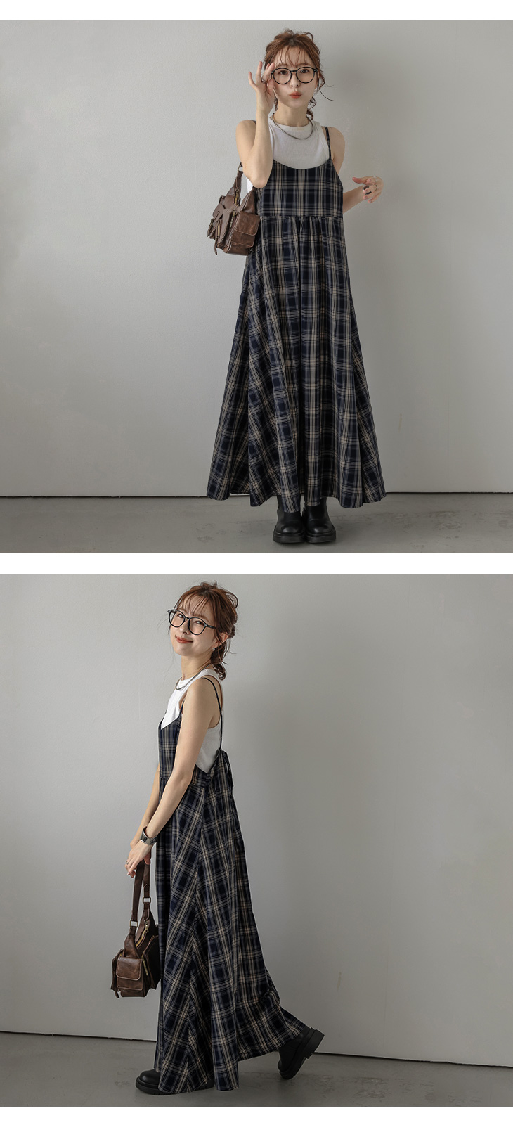 チェックバックリボンロングワンピース チェックバックリボンロングワンピース – PARK by one way