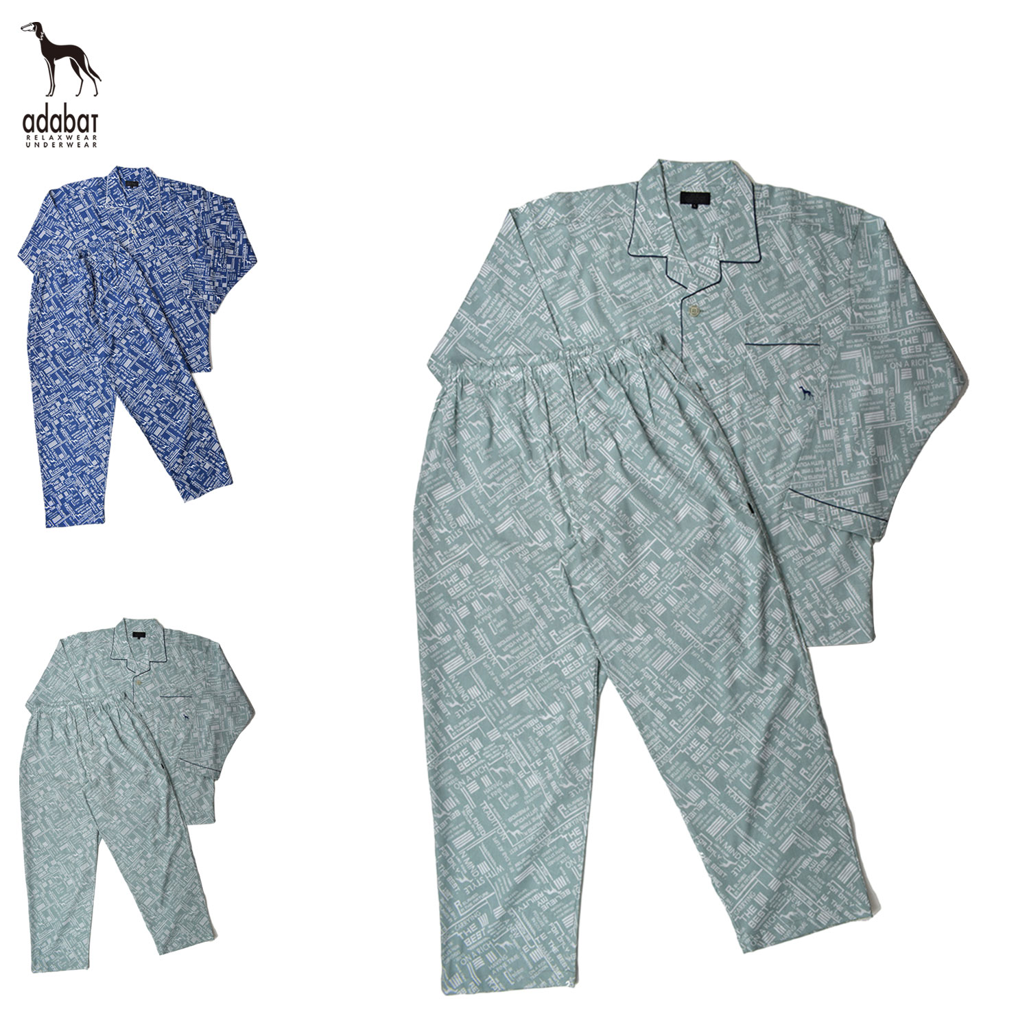 アダバット adabat ルームウェア 部屋着 パジャマ セットアップ ナイトウェア メンズ 前開き 上着 ネイビー グリーン 0039-80 adabat（アダバット） ルームウェア 部屋着 パジャマ セットアップ