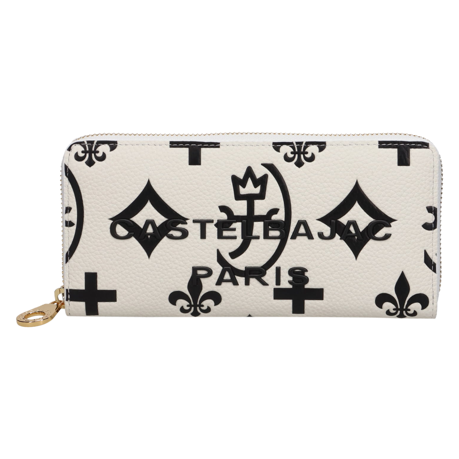 美品 カステルバジャック クレア 長財布 ブラック ホワイト ラウンド レザー CASTELBAJAC（カステルバジャック） サイフ ラウンドファスナー長財布