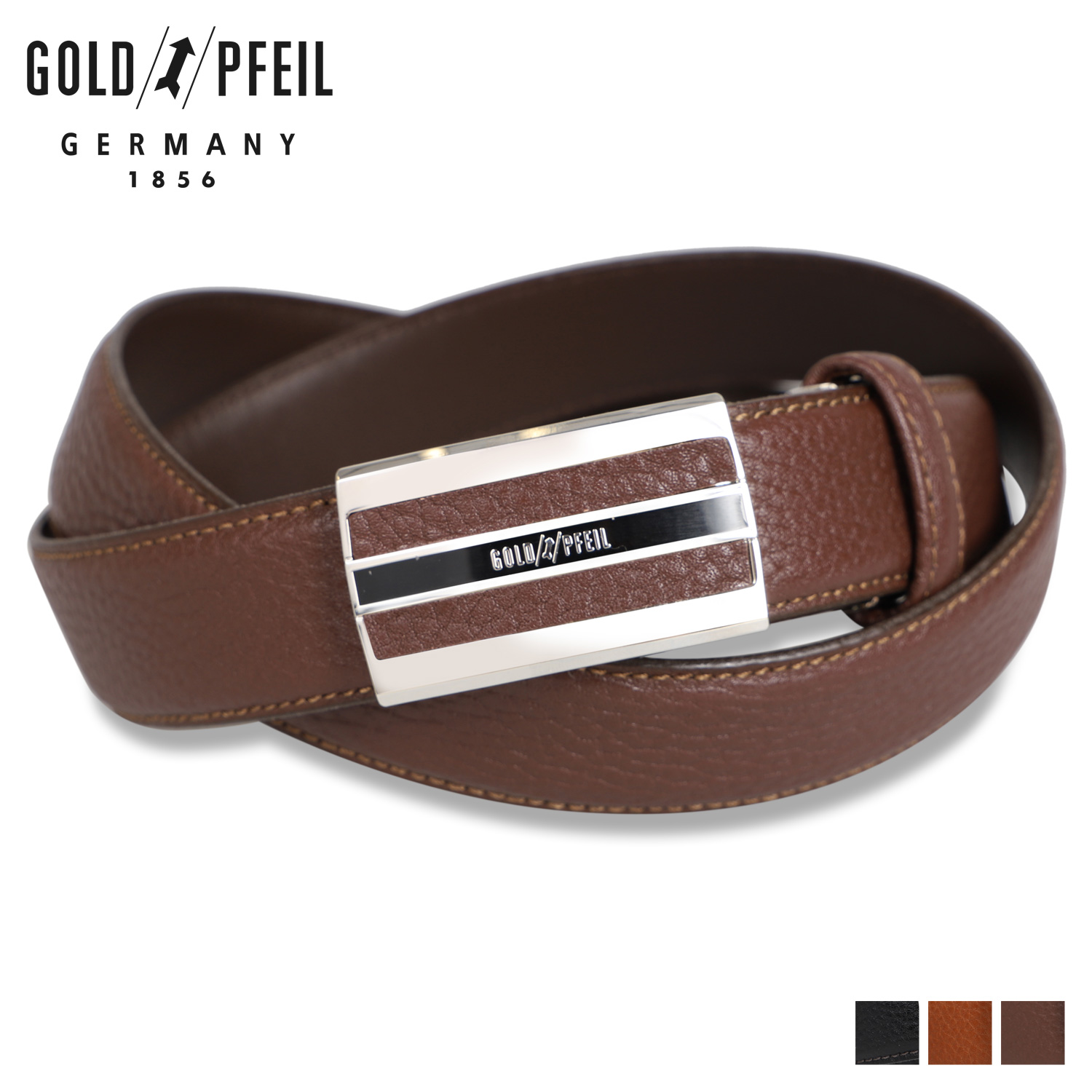 新品タグ&値札付★3.6万 ランバンチェーンベルト ブラウン&ブラック 個性的! GOLD PFEIL ゴールドファイル ベルト メンズ 本革 LEATHER BELT
