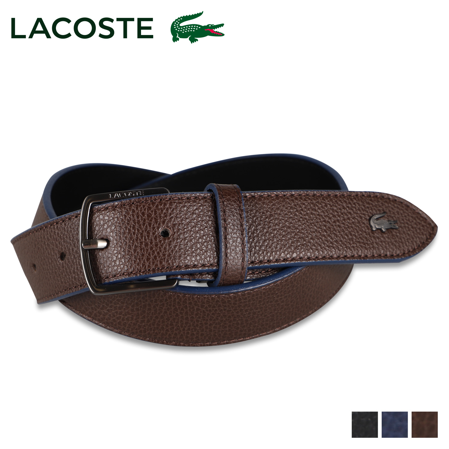 LACOSTE ラコステ ベルト レザーベルト メンズ 本革 BELT ブラック