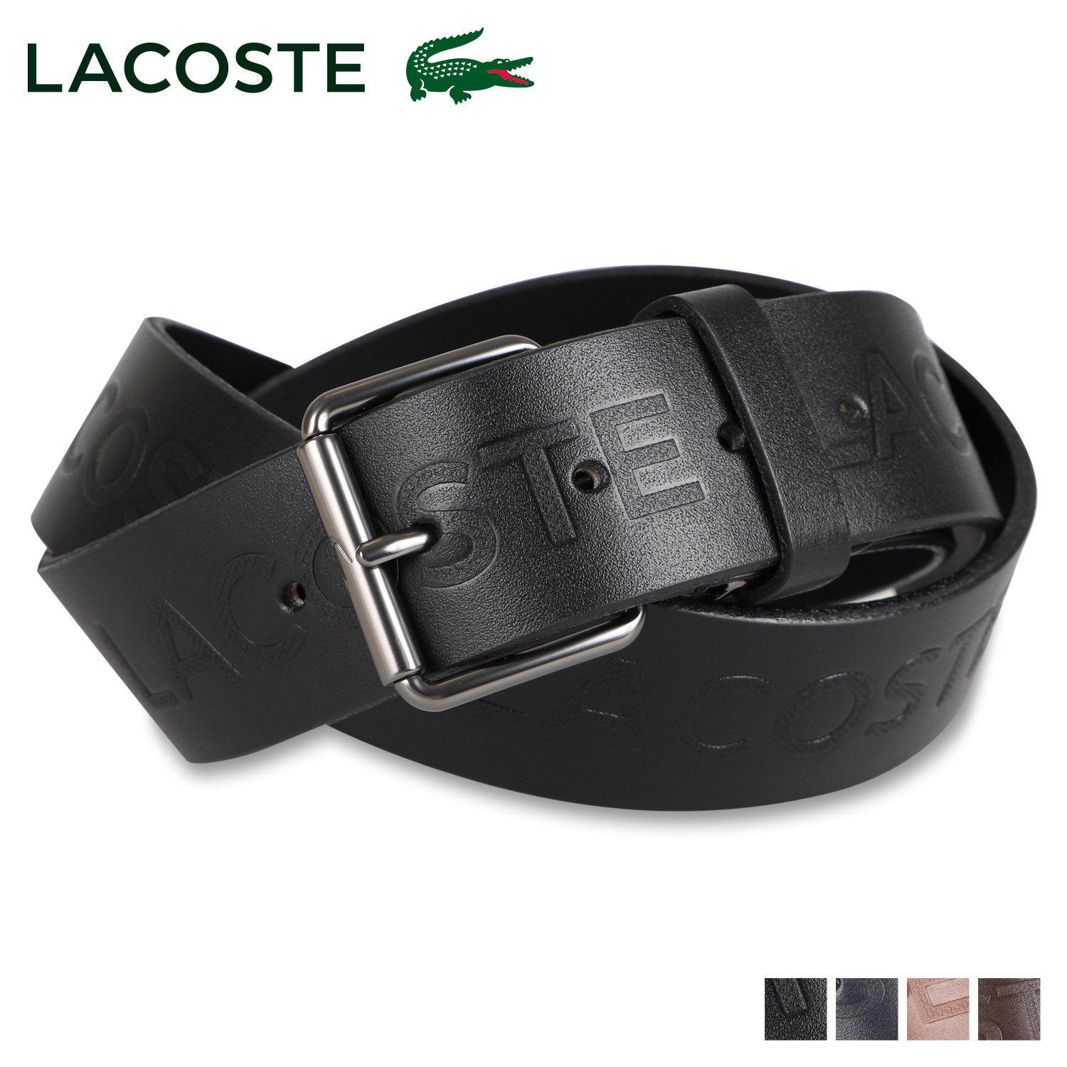 LACOSTE ブラウンベルト PLM0873 フリーサイズ黒 2種バックル