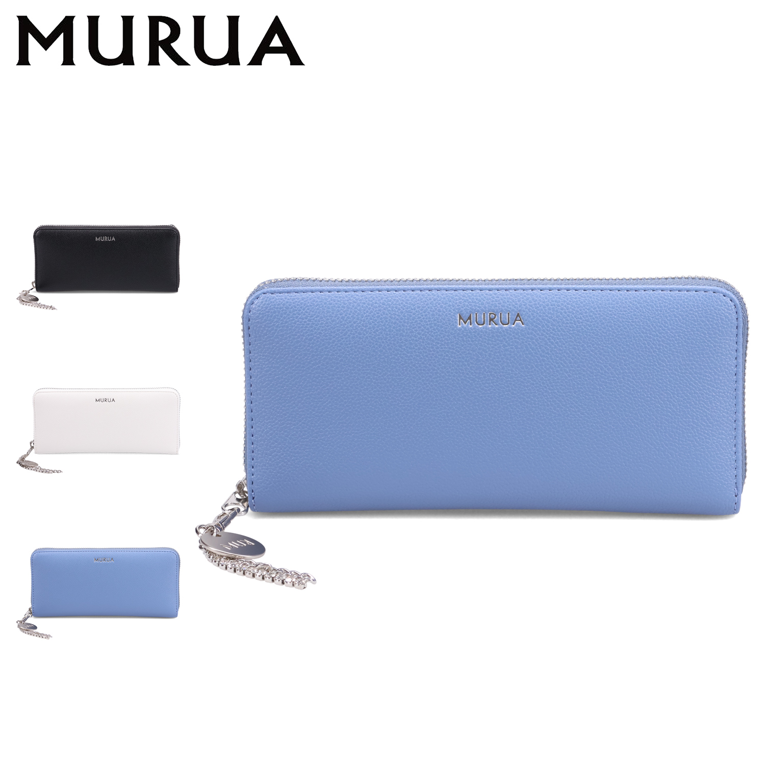 MURUA（ムルーア） 長財布 レディース ラウンドファスナー チャーム 